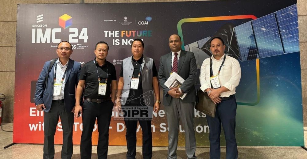Advisor H Sethrongkhyu Sangtam with the delegation from Nagaland at the India Mobile Congress 2024 held in Pragati Maidan, New Delhi on October 15. (DIPR Photo)